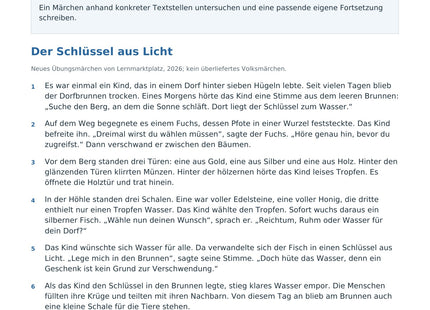 Märchen verstehen und weiterschreiben – Vorschau des Deutsch-Arbeitsblatts für Klasse 4–6 von Lernmarktplatz