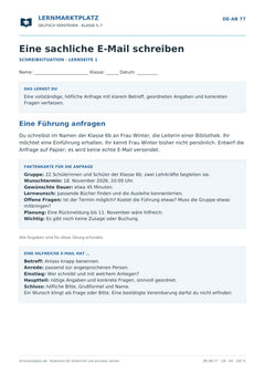 Eine sachliche E-Mail schreiben – kostenloses Deutsch-Arbeitsblatt mit Lösungen (PDF)