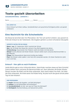 Texte gezielt überarbeiten – kostenloses Deutsch-Arbeitsblatt mit Lösungen (PDF)