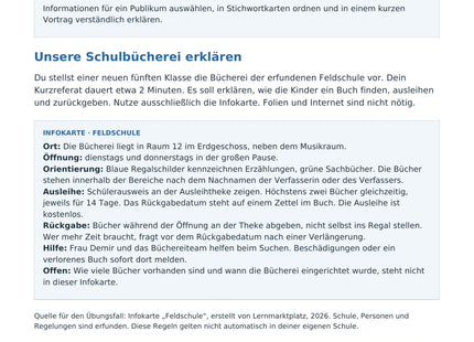 Ein Kurzreferat vorbereiten und halten – Vorschau des Deutsch-Arbeitsblatts für Klasse 7–8 von Lernmarktplatz