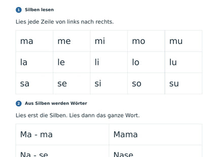 Silben lesen und Wörter bilden – Vorschau des Deutsch-Arbeitsblatts für Klasse 1 von Lernmarktplatz