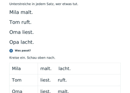 Erste Sätze lesen und verstehen – Vorschau des Deutsch-Arbeitsblatts für Klasse 1-2 von Lernmarktplatz