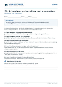 Ein Interview vorbereiten und auswerten – kostenloses Deutsch-Arbeitsblatt mit Lösungen (PDF)