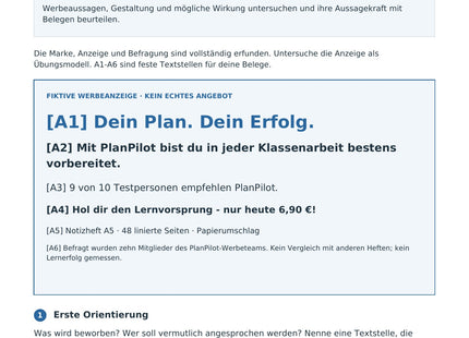 Werbung untersuchen und beurteilen – Vorschau des Deutsch-Arbeitsblatts für Klasse 8-10 von Lernmarktplatz