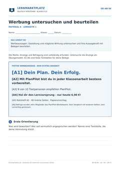 Werbung untersuchen und beurteilen – kostenloses Deutsch-Arbeitsblatt mit Lösungen (PDF)
