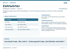 Zahlwörter – Deutsch Lernkarte A5