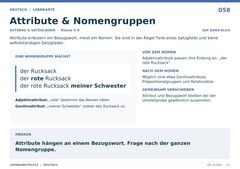 Attribute & Nomengruppen – Deutsch Lernkarte A5