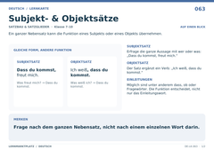 Subjekt- & Objektsätze – Deutsch Lernkarte A5