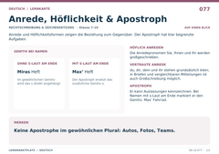 Anrede, Höflichkeit & Apostroph – Deutsch Lernkarte A5