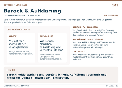Deutsch: Barock & Aufklärung – A5-Lernkarte mit Übersicht und Selbstcheck