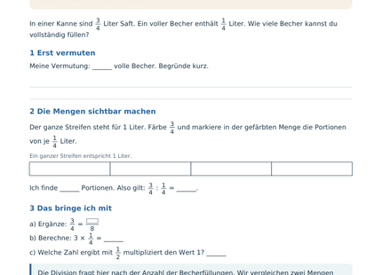 Brüche dividieren – Schülerblatt S1 mit Einstieg