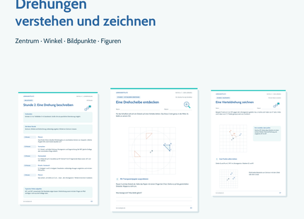 Unterrichtspaket Drehungen verstehen und zeichnen für Klasse 6–7 mit sieben Stunden, Schülerblättern und Excel-Auswertung