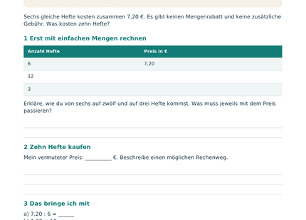 Proportionale Zuordnungen und Dreisatz – Schülerblatt S1 mit Einstieg