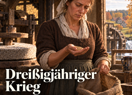 Dreißigjähriger Krieg – Menschen erzählen Geschichte. KI-generierte historische Illustration.