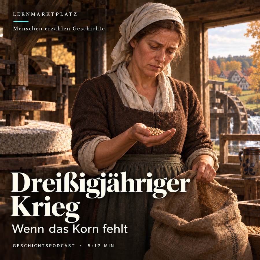 Dreißigjähriger Krieg – Menschen erzählen Geschichte. KI-generierte historische Illustration.
