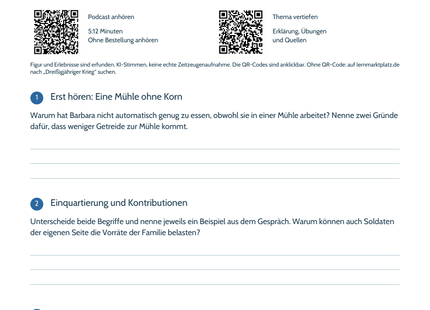 Hörarbeitsblatt Dreißigjähriger Krieg mit Titelbild und QR-Codes