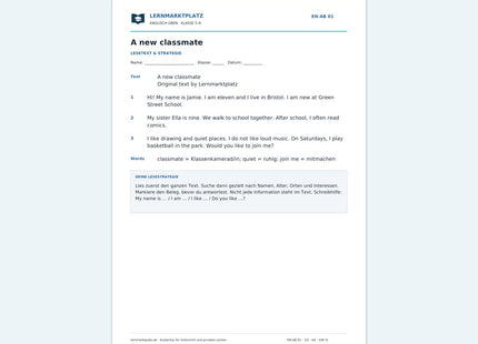 Englisch: Ein Profil verstehen – kostenloses Arbeitsblatt mit Lösungen (PDF)