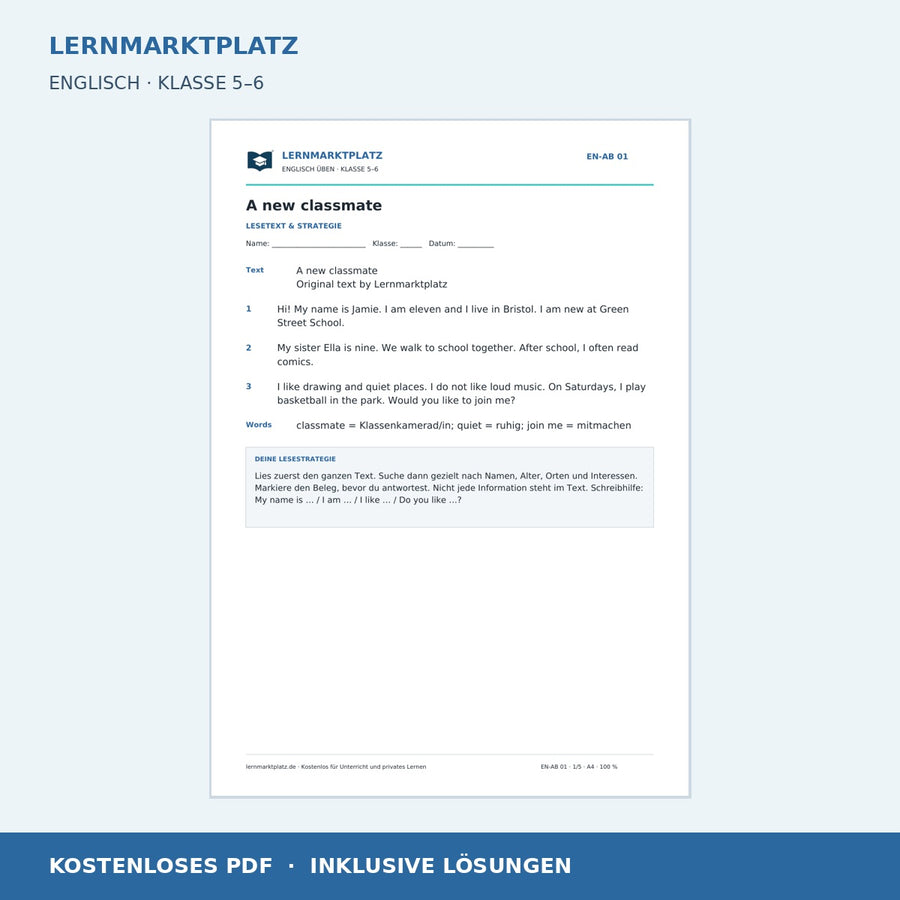 Englisch: Ein Profil verstehen – kostenloses Arbeitsblatt mit Lösungen (PDF)