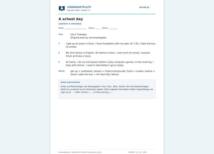 Englisch: Einen Tagesablauf verstehen – kostenloses Arbeitsblatt mit Lösungen (PDF)