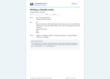Englisch: Eine E-Mail schreiben – kostenloses Arbeitsblatt mit Lösungen (PDF)