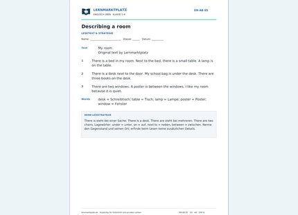 Englisch: Ein Zimmer beschreiben – kostenloses Arbeitsblatt mit Lösungen (PDF)