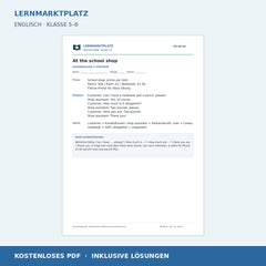 Englisch: Einkaufen auf Englisch – kostenloses Arbeitsblatt mit Lösungen (PDF)