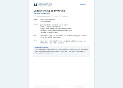 Englisch: Eine Einladung verstehen – kostenloses Arbeitsblatt mit Lösungen (PDF)