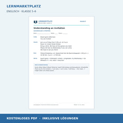Englisch: Eine Einladung verstehen – kostenloses Arbeitsblatt mit Lösungen (PDF)