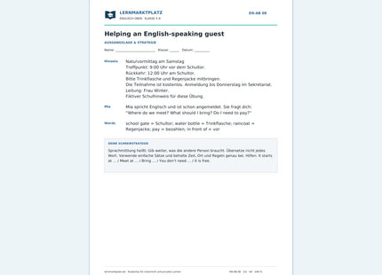 Englisch: Sprachmittlung Deutsch–Englisch – kostenloses Arbeitsblatt mit Lösungen (PDF)
