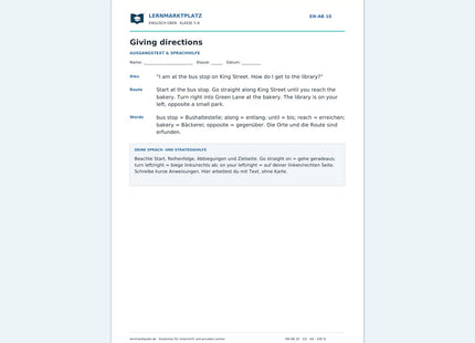 Englisch: Wegbeschreibungen verstehen und geben – kostenloses Arbeitsblatt mit Lösungen (PDF)