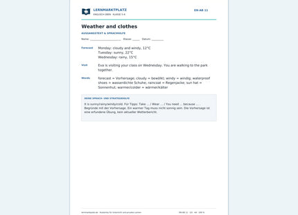Englisch: Wetter und Kleidung – kostenloses Arbeitsblatt mit Lösungen (PDF)