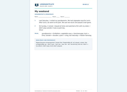 Englisch: Vom Wochenende erzählen – Simple Past – kostenloses Arbeitsblatt mit Lösungen (PDF)