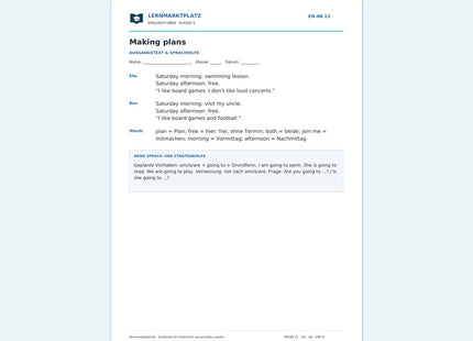 Englisch: Freizeitpläne mit going to – kostenloses Arbeitsblatt mit Lösungen (PDF)