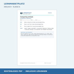 Englisch: Tiere vergleichen – Komparative – kostenloses Arbeitsblatt mit Lösungen (PDF)