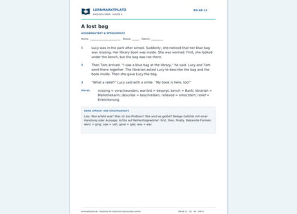Englisch: Eine kurze Geschichte verstehen – kostenloses Arbeitsblatt mit Lösungen (PDF)
