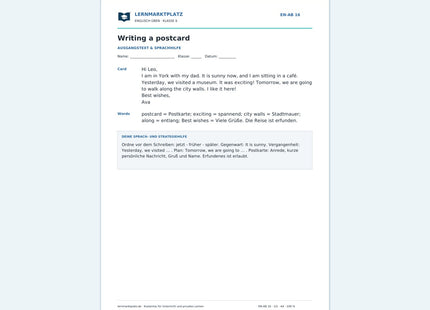 Englisch: Eine Postkarte schreiben – kostenloses Arbeitsblatt mit Lösungen (PDF)