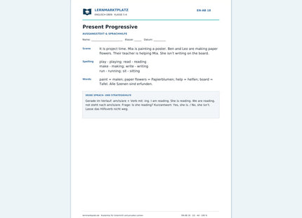 Englisch: Present Progressive üben – kostenloses Arbeitsblatt mit Lösungen (PDF)