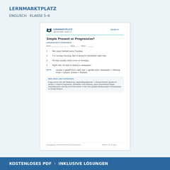 Englisch: Simple Present oder Present Progressive – kostenloses Arbeitsblatt mit Lösungen (PDF)
