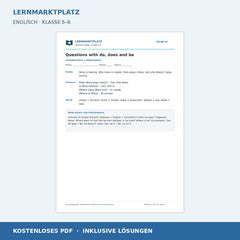 Englisch: Fragen mit do, does und be – kostenloses Arbeitsblatt mit Lösungen (PDF)