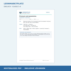 Englisch: Pronomen und Possessivbegleiter – kostenloses Arbeitsblatt mit Lösungen (PDF)