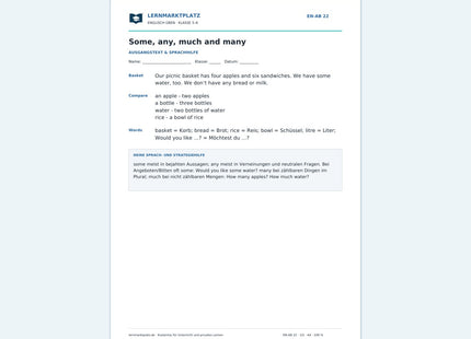 Englisch: Some, any, much und many – kostenloses Arbeitsblatt mit Lösungen (PDF)