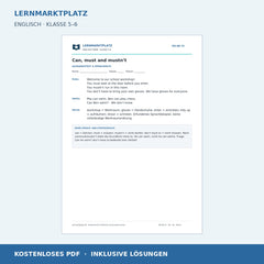 Englisch: Can, must und mustn’t – kostenloses Arbeitsblatt mit Lösungen (PDF)