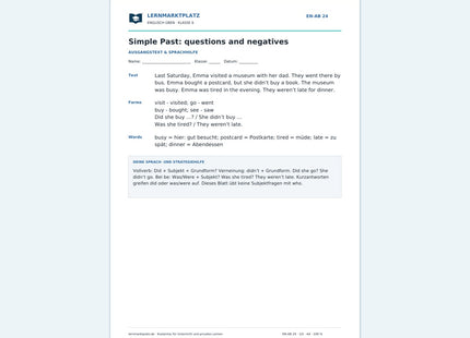 Englisch: Simple Past: Fragen und Verneinungen – kostenloses Arbeitsblatt mit Lösungen (PDF)