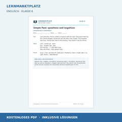 Englisch: Simple Past: Fragen und Verneinungen – kostenloses Arbeitsblatt mit Lösungen (PDF)