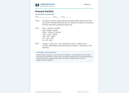Englisch: Present Perfect üben – kostenloses Arbeitsblatt mit Lösungen (PDF)