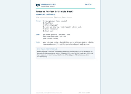 Englisch: Present Perfect oder Simple Past – kostenloses Arbeitsblatt mit Lösungen (PDF)
