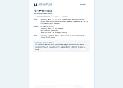Englisch: Past Progressive üben – kostenloses Arbeitsblatt mit Lösungen (PDF)