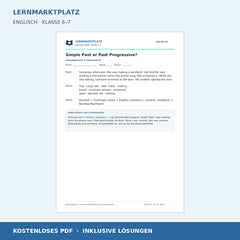 Englisch: Simple Past oder Past Progressive – kostenloses Arbeitsblatt mit Lösungen (PDF)