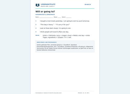 Englisch: Will oder going to – kostenloses Arbeitsblatt mit Lösungen (PDF)