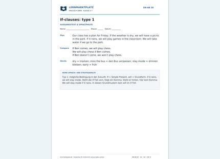 Englisch: If-Sätze Typ 1 – kostenloses Arbeitsblatt mit Lösungen (PDF)